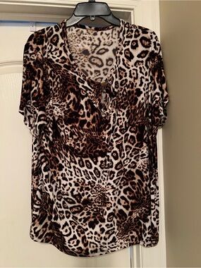 East 5th Leopard Print Short Sleeve Top - Brown, Black, Cream